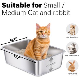 Holintan Stainless Steel Litter Box 4 Pack, 18"x14"x6"Medium Metal Cat Litter Box Easy Clean, Non Stick Litterbox No Smell for Kitty, Rabbits