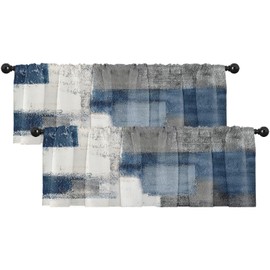Emvency 2 Pack Valances Window Treatments, Blue and Grey Abstract Modern Art Blackout Drapes Adjustable Curtain for Windows Living Room Kitchen Over Sink, 18x52 Inch Rod Pocket Valances