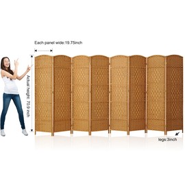 Corelax Room dividers 6 ft. Tall-20 Wide Freestanding Privacy Screen with Diamond Woven Fiber, Foldable Panel Partition Wall Divider, Double-Hinged Room Dividers