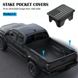 Ram 1500 American Flag Stake Pocket Covers, Rear Truck Bed Rail Stake Pocket Cover Compatible with 2019 2020 2021 2022 2023 2024 2025 Dodge Ram 1500 2500 Accessories(Set of 2,Black)