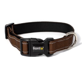 lionto Padded Dog Collar Nylon Reflective Waterproof Adjustable Size M Brown