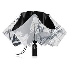 Kjovgcb Automatic Umbrella, Extra Large 3-Fold 8 Ribs Travel UV Protection Sun Parasol, Strong Inner Print Rain Folding Umbrella Print Sea Map Sailing Ship Compass Print