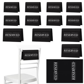 12 Pcs Reserved Seating Signs Reserved Chair Sign Printed Placeholder for Church Pew, Wedding, Party Events (Black, 12 Pcs)