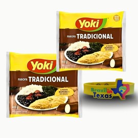 Farofa Temperada Tradicional Brasileira Yoki 400g | Pack 2x400g | Brazilian Seasoned Cassava + Silicone Bracelets Souvenir | Brazil in Texas Bundle