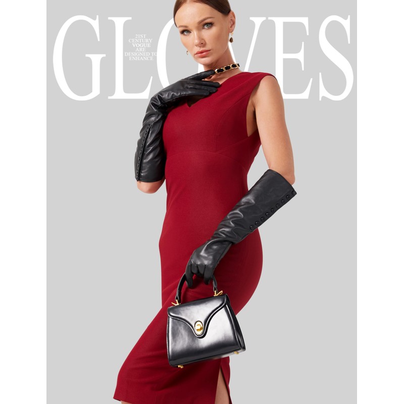 VIKIDEER Side Button Long Leather Gloves for Women with Plush