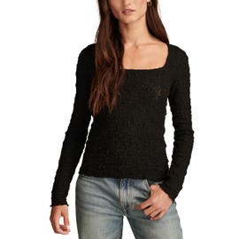 Lucky Brand Women's Long Sleeve Textured Top, Jet Black