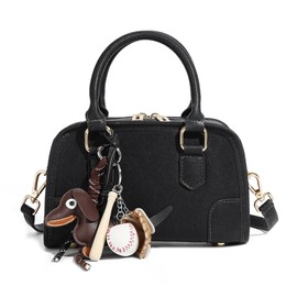 MoreFarther Mini Purses for Women, Leather Top Handle Crossbody Bags, Handbags Clutch with Cute Pendant and Adjustable Strap (Black)