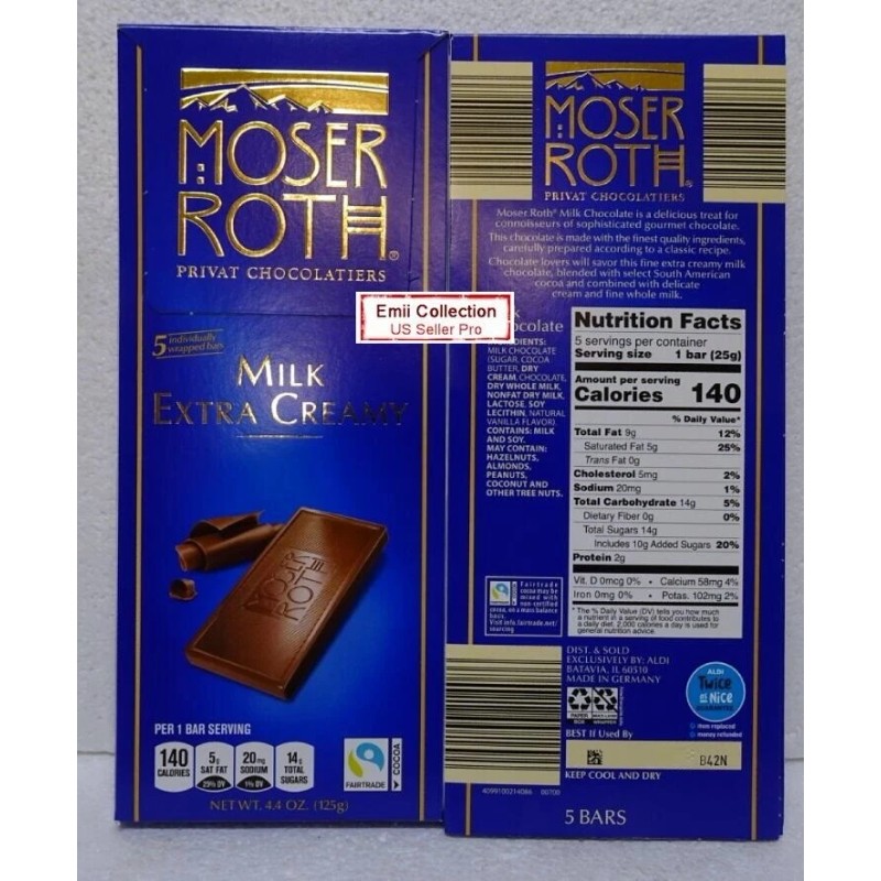 Moser Roth Privat German Chocolate Milk Extra Creamy 4.4oz 125g
