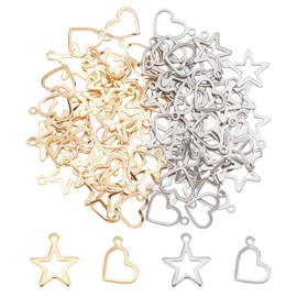 UNICRAFTALE Approximately 80 Pieces, 2 Types, 2 Colors, Star Charm, Heart Charm, Cute Heart Shape, Pendant, 304 Stainless Steel Charm, Openwork Pendant, Hollow Charm, Metal Charm, Jewelry Making,