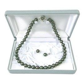 Black Pearl Necklace And Earrings, Black Lip Oyster Pearl 0.4 Inches (9.0 mm) Peacock Color, Gift Wrapped