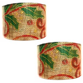 3-Yards Christmas Holiday Burlap Glitter Stars & Leaves Gift Wrap Ribbon (Leaves - 2 Rolls)