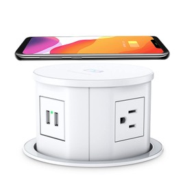 ANNQUAN Automatic Pop Up Countertop Outlet with 15W Wireless Charger,4 Outlets,2 USB Ports,4.75" Pop Up Electrical Outlet,Home Office Power Supply,Suit Kitchen Island RV Office Conference Table
