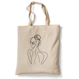 tradercat Jute Bag Printed Vintage 100% Cotton, Fabric Bag Printed, One Line Silhouette, Jute Bag Aesthetic as a Fashionable Accessory Jute Bag Sayings, Woman back silhouette