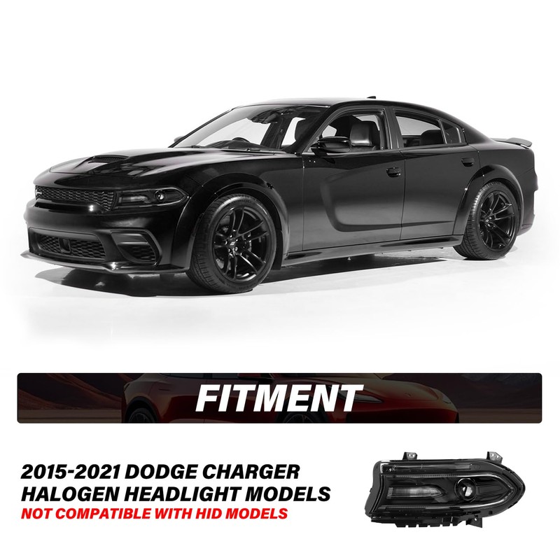Bingbingmotor Halogen Headlights Assembly Compatible with Dodge Charger 2015-2023 Headlamp