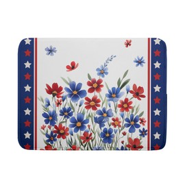 4th of July Dish Drying Mats for Kitchen Counter Patriotic Star Microfiber Absorbent Dish Drainer Rack Mat Summer Floral Independence Day Protector Sinks Dishes Pad for Countertop Table Decor 16”x18”