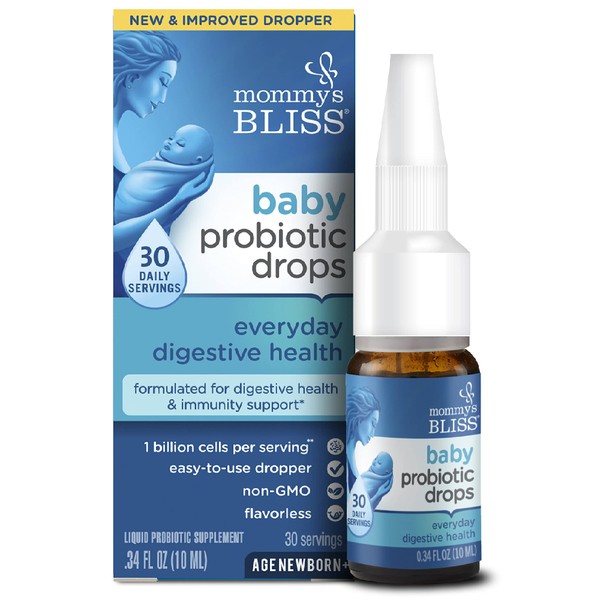 Mommy's Bliss Baby Probiotic Drops, Daily Gas, Constipation, and Colic Symptom Relief + Immune Support, Newborns & Up, 0.34 Fl Oz (30 Servings)