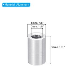 PATIKIL M3 Aluminium Spacer, Pack of 12 Metal Standoffs Sleeve Nut 3 mm ID x 5 mm OD x 8 mm L Thread Spacer Screw Spacer Round for RC Car, Silver