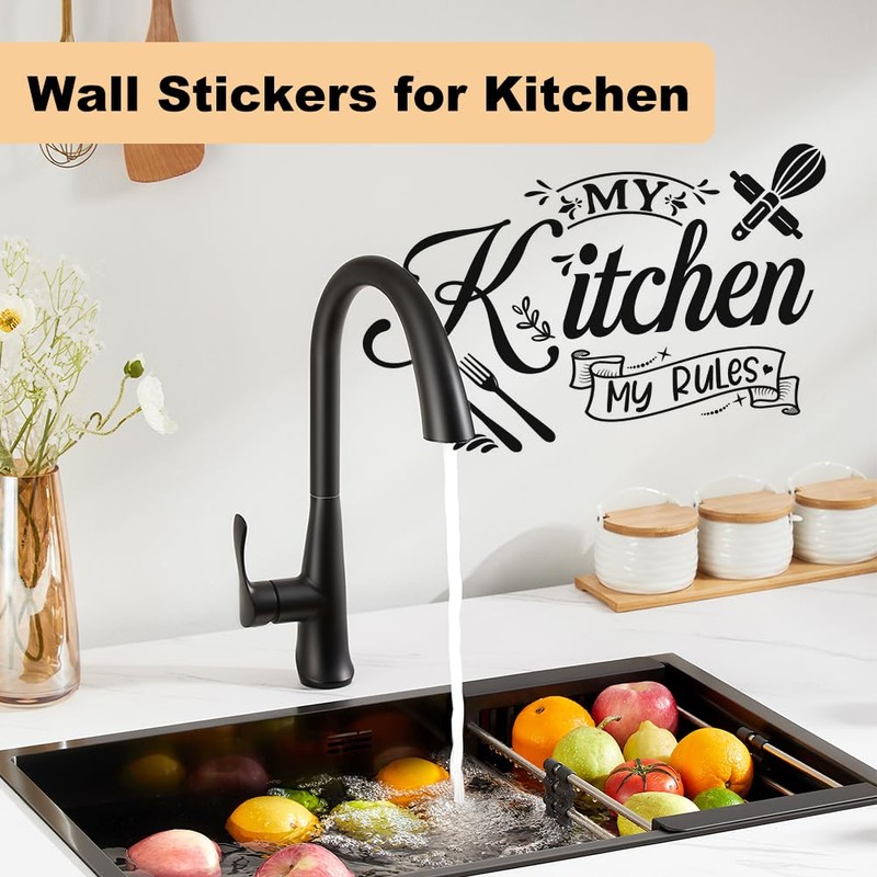 Kitchen Wall Stickers 2Pcs, Inspiring Wall Decals Kitchen Rules Cupboard