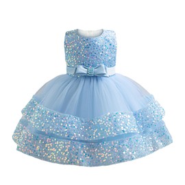 Miipat Baby Girl Pageant Dress Ruffle Flower Wedding Birthday Party Princess Dresses Sequins Toddler Ball Gown(Blue,3-4T)