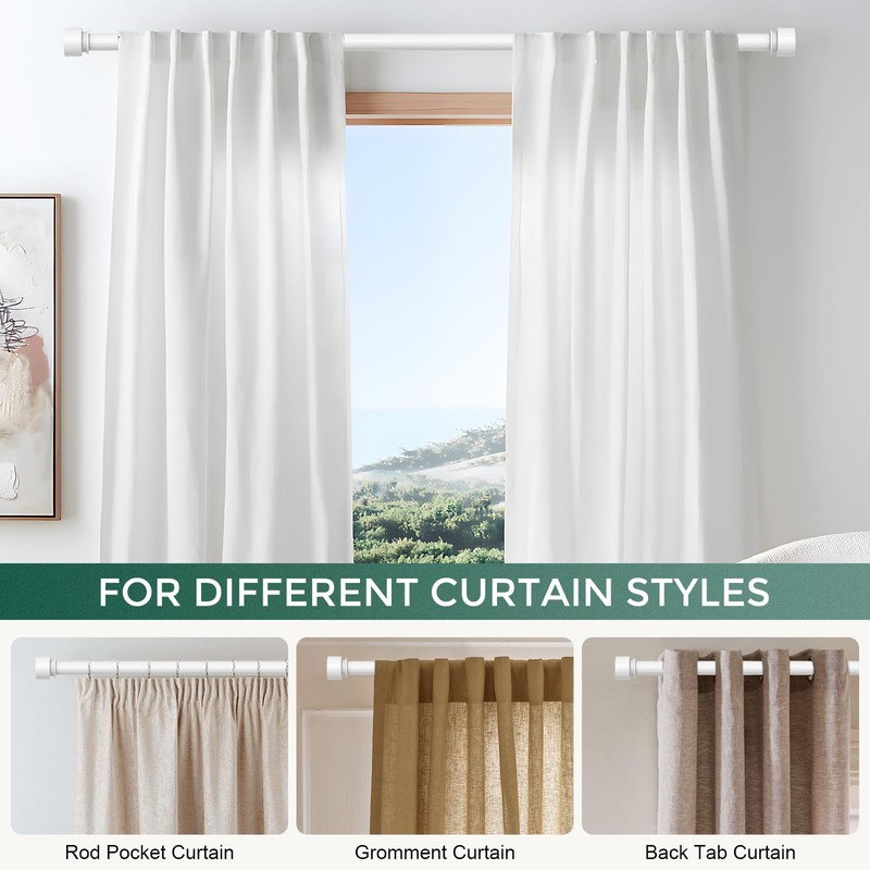 VOIIY 2 Pack Curtain Rod 30-60 Inch, White 1 Inch