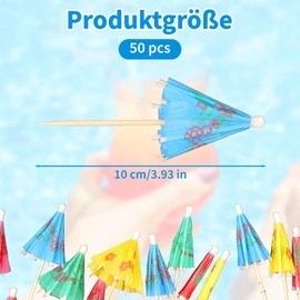 50 Cocktail Umbrellas, 4 Inch Mini Cocktail Umbrellas, Drink Umbrellas, Colorful Paper Cocktail Toothpicks, Decoration Umbrellas, Toothpicks for Cupcakes, Hawaii-S