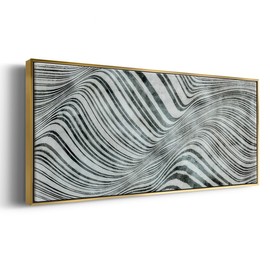 Renditions Gallery Floater Framed Canvas Paintings Forme De La Mer Black & White Statement Curves Wall Hangings for Office Bedroom Kitchen - 24"X60" Gold Frame GAL021