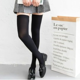 dot knot stk02 black stockings, knee-high stockings, long socks, thigh high socks, thigh length, nylon, Black