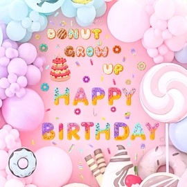 Barri Design Happy Birthday Party Supplies - Kids First Birthday Decorations, Donut Candy Party Backdrop, Baby Boy Girl Wall Stickers, Arch Decal