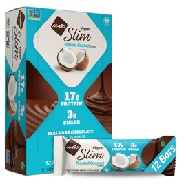 Nugo Slim Dark Chocolate Toasted Coconut, 16g Vegan Protein, 3g Sugar, 7g Fiber, Low Net Carb, Keto Friendly, Gluten Free, 24 Count