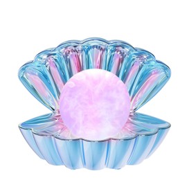 Beach Themed RGB 8 Colors Changing Mood Shell Pearl Lamps, Bedside LED Clamshell Portable Night Lights for Bar, Family Decoration, Birthday Christmas Valentines Gift (Electroplating Blue)