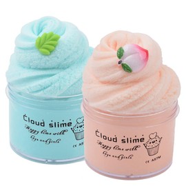 Christmas 2 Pack Mint Leaf Peach Cloud Slime Cotton Slime,Super Soft and Non-Sticky Slime Kit Gift for Boys and Girls