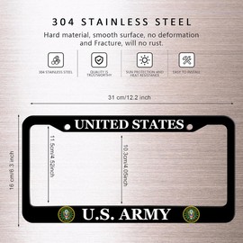2 Pack License Plate Frames for U.S. Army, Universal Aluminum Front and Rear License Plate for United States Army (Black)