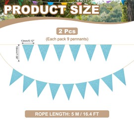 PATIKIL 16.5 ft Pennant Banner Flags, 2Pcs Paper Triangle Flag Bunting Banner Garland Vintage Pennant Flags String for Wedding Birthday Carnival Event Party Decoration, Lake Blue