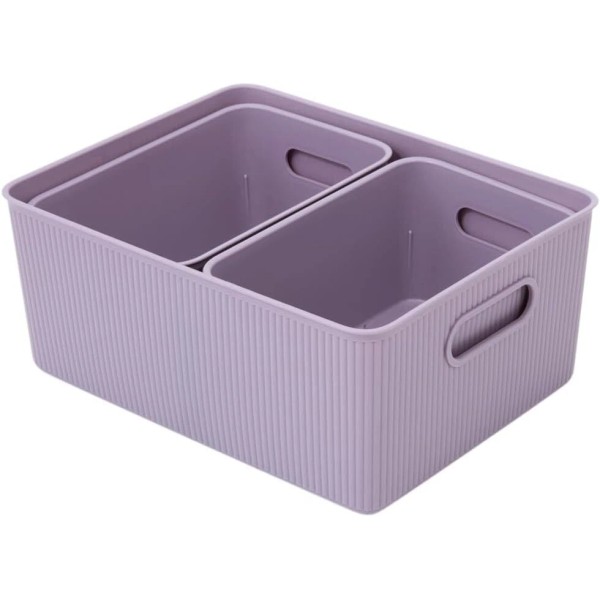 Superio Ribbed Plastic Open Storage Bins, Lilac Purple (Set of