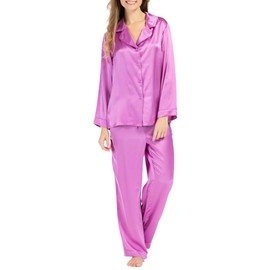Fishers Finery Women's 100% Pure Mulberry Silk Long Pajama Set with Gift Box - Comfortable PJ Set (Orchid, XL)