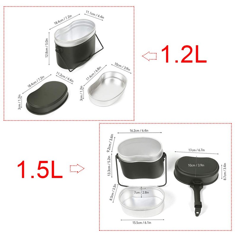 Mess Kit,Three Part Portable 1.5L Mess Tin for Camping, Hiking