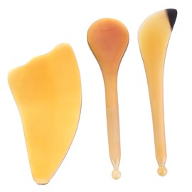 FRCOLOR 3Pcs Natural Cattle Horns Scraping Board Massage Tool for Multi Functional Gua Sha Plates for Beauty Spa Care Easy to Hold and Skin Friendly Design