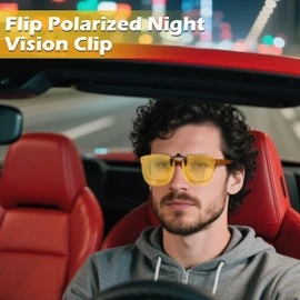 VLYX Clip-On Night Driving Glasses, Polarized HD Anti Glare, UV400 Protection for Day & Night Use, Universal Fit Unisex Eyewear for Driving Fishing Cycling Running Skiing (Includes Case)