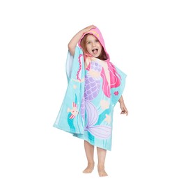 100% Cotton Hooded Towel for Toddlers 2-6 Years Boys Girls Kids Bath Pool Beach Towel Soft Absorbent Beach Poncho Little Mermaid