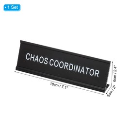 PATIKIL Funny Nameplate, 7"x2" Novelty Desk Sign Plaque Aluminum Desk Name Plate with Base for Office, Black White (Chaos Coordinator)