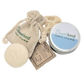 Duschkind Solid Shampoo Solid Shower Gel Natural Cosmetics Coconut 4-in-1 Handmade Vegan for Normal Hair 100% Plastic Free 56 g with Storage
