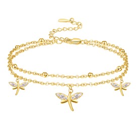 Palpitate Dragonfly Anklets for Women 14K Gold Plated Dragonfly Ankle Bracelets 925 Sterling Silver Foot Chain Jewelry Gifts for Women Her Birthday Christmas