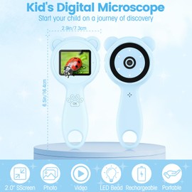 EVIOAUO Kids Microscope Mini Microscope for Kids Magnifying Glass for Kids Pocket Microscope for Kids Handheld, Ideal Birthday Christmas New Year Gifts for Age 3 4 5 6 7 8 9 Girls Boys, Blue