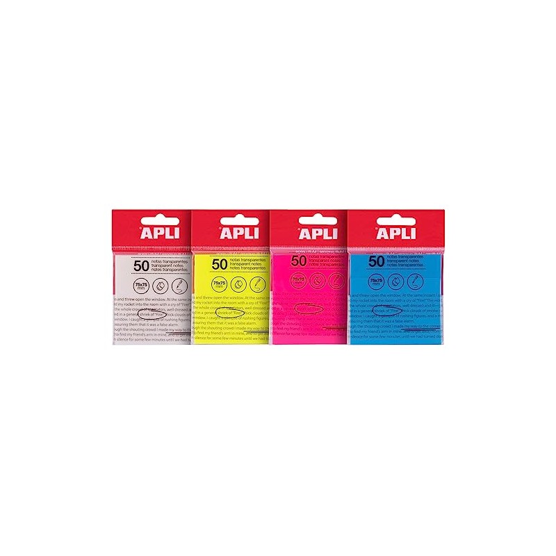 APLI 19570 Clear Sticky Notes 75x75mm Pink 50 Clear Sheets