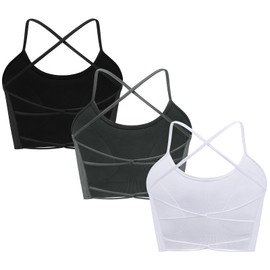 ANGOOL Women's Cross Back Sports Bra Seamless Padded Bustier Wireless Gym Crop Top for Workouts Yoga Fitness, Black+Grey+White, S