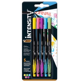 BIC, Plumines de Punto Ultra Fino, Rotuladores para Delinear, Intensity, Surtido de Colores Intensos, 5 piezas