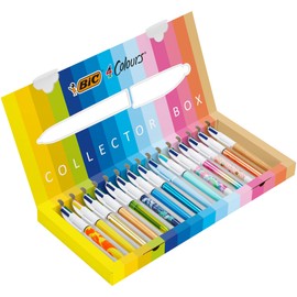 BIC 4 Colours Special Collection of 15 Ball Pens Medium Points (1.00 mm) and Wide Point (1.6 mm) - Assorted Ink Colours, Box of 15