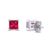 3mm Princess Cut Simulated Ruby Stud Earrings in 14k White