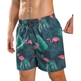 Milin Naco Mens Swim Trunks 5 inch Quick Dry Board Shorts with Zipper Pockets Mesh Lining Bathing Suit Beach Shorts