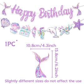 Mermaid Happy Birthday Banner Shells Whale Beach Party Decorations Supplies Under the Sea Party Decorations for Indoor Outdoor